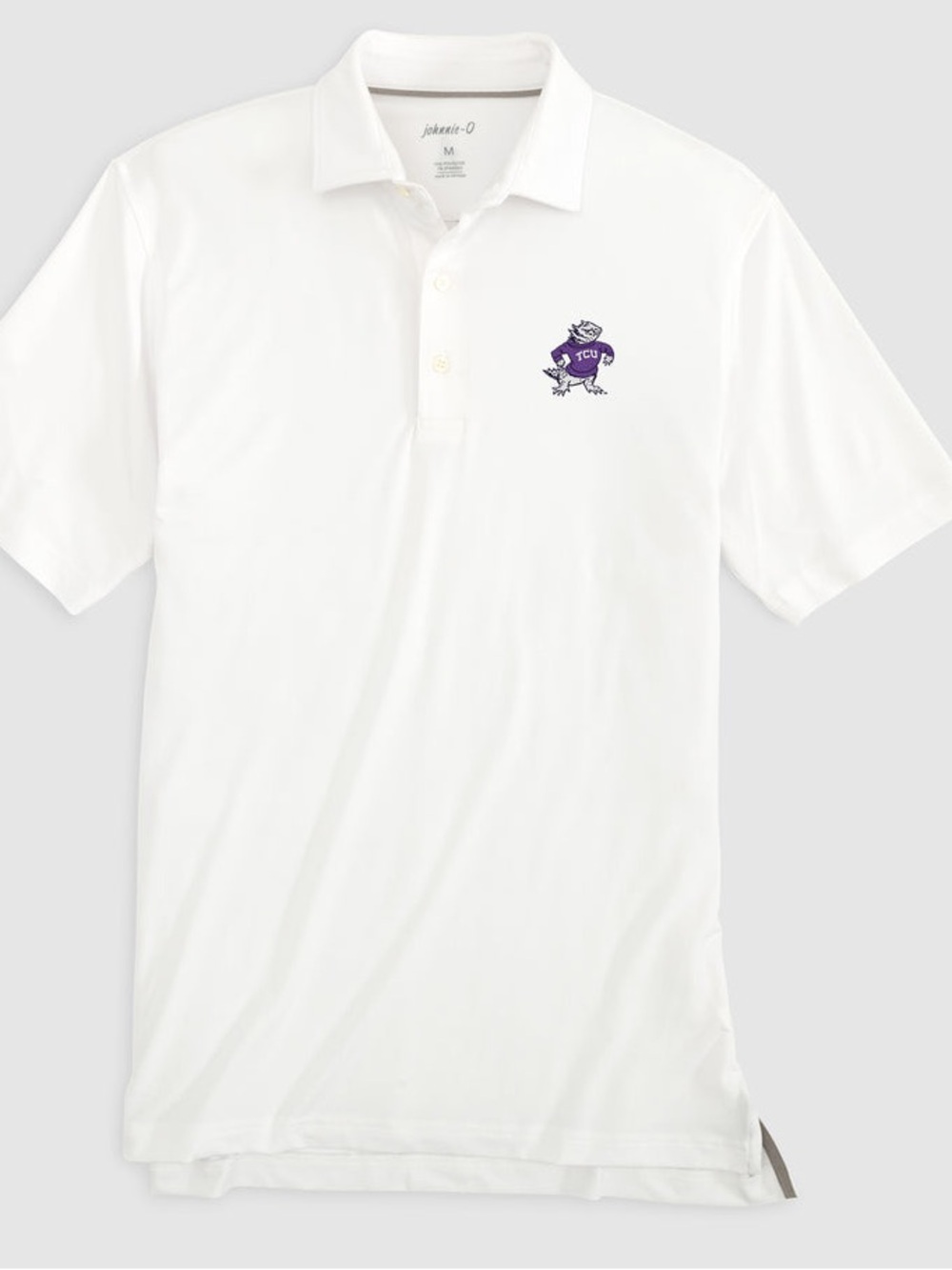 White Men's TCU HORNED FROGS Polo Shirt with Purple Logo